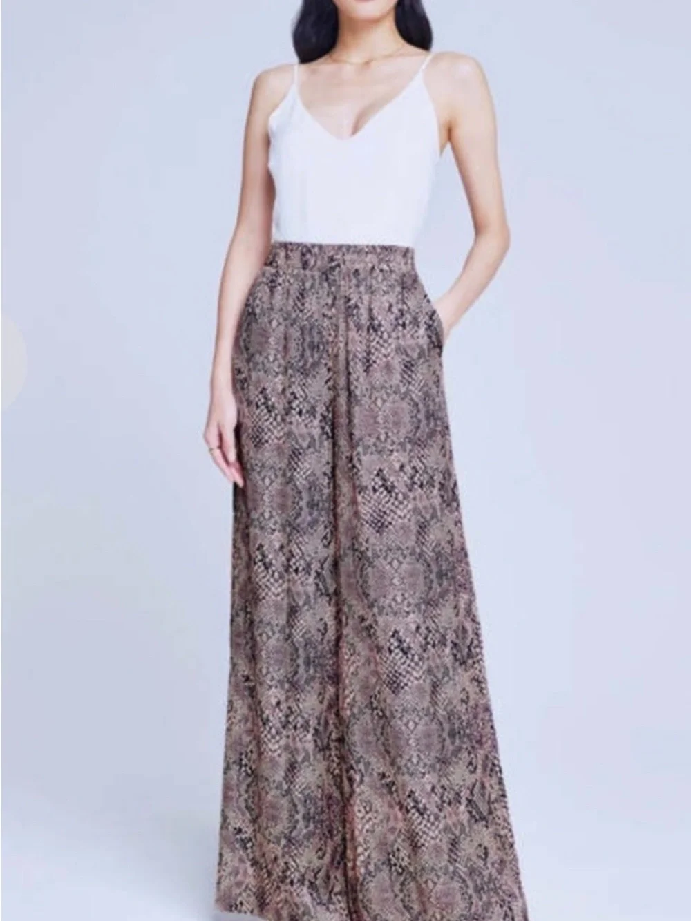 L'AGENCE Wide-Leg Pants in Snake Print - Taupe & Black